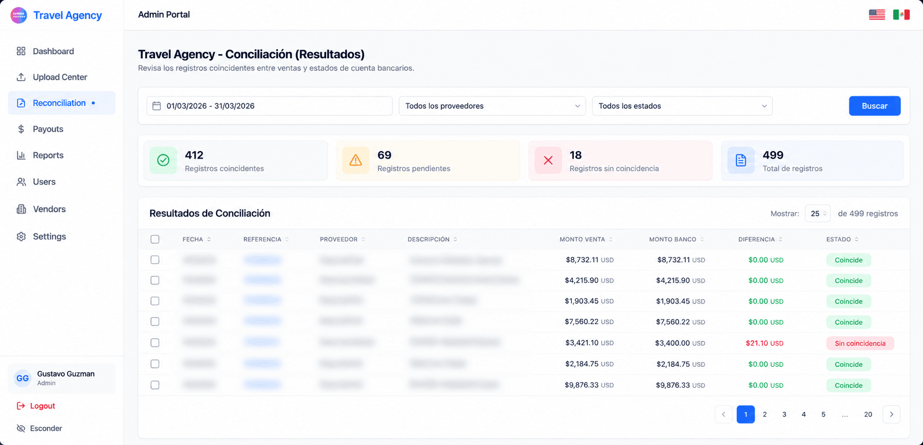 Conciliación de registros y detección de excepciones